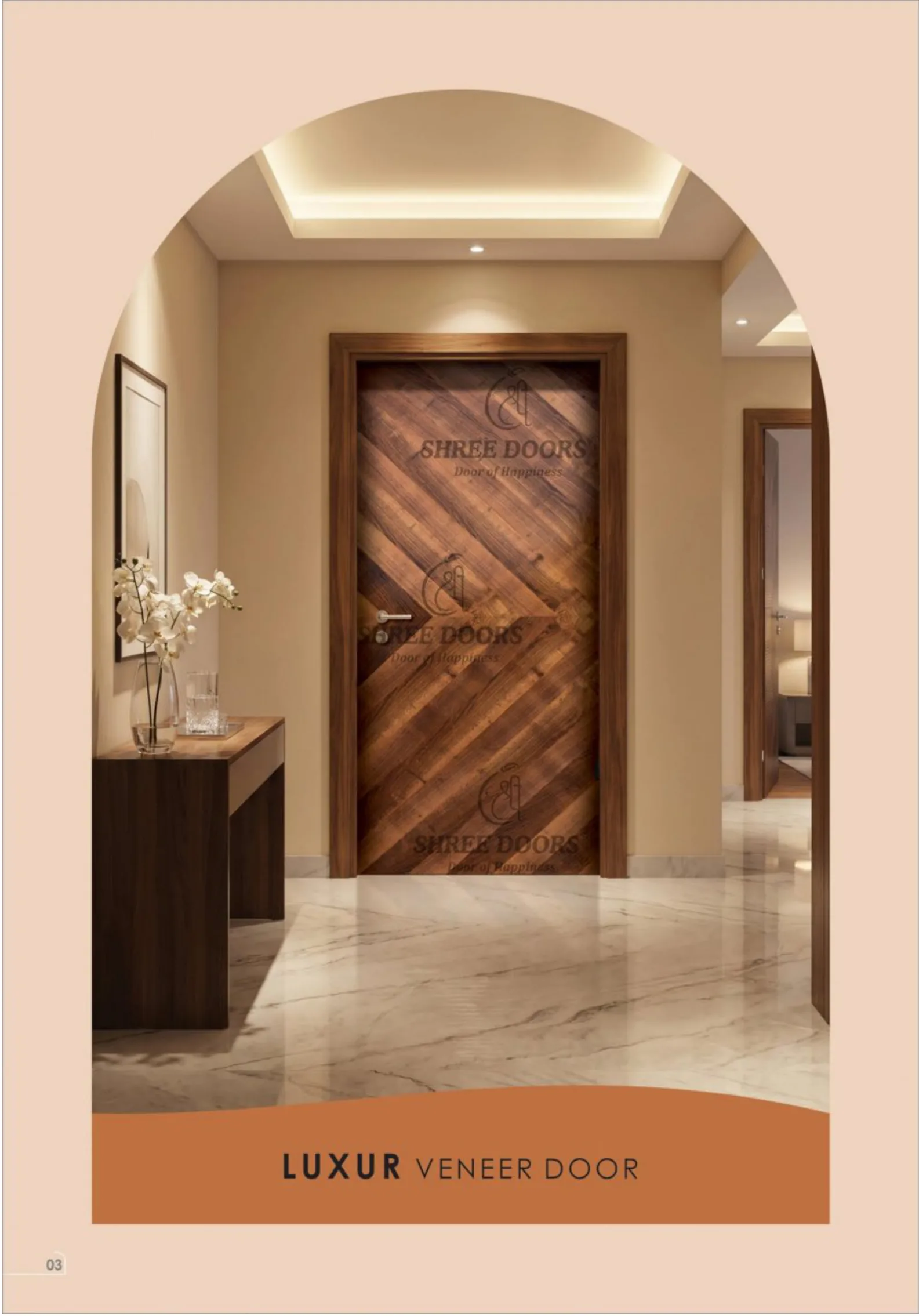 Arched hallway with an Eco Shine luxury veneer door